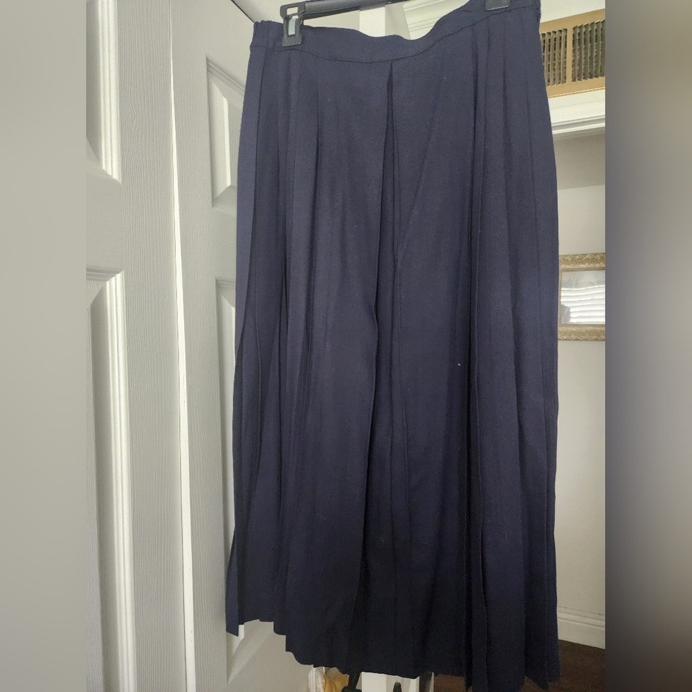 Vintage Cambridge Spirit Skirt Womens 8 Rayon Navy Pleated Midi